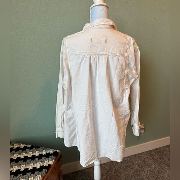 Free People Oversized Shirt Jacket Cream with Tan Exposed Stitching Raw Seams XS - Picture 4 of 9